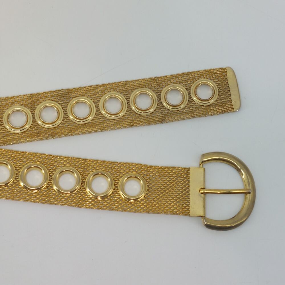 Gold Tone Women's Mesh Grommet Metal Belt 70s Disco Cosplay - Picture 5 of 12